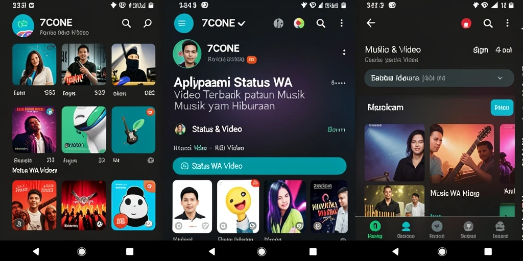 Tampilan antarmuka aplikasi 7CONE untuk status WA video yang menarik.