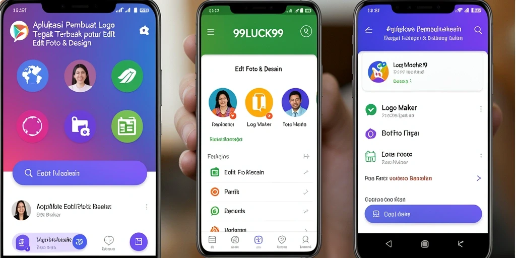 Tampilan antarmuka aplikasi 99LUCK99 yang user-friendly untuk desain logo.