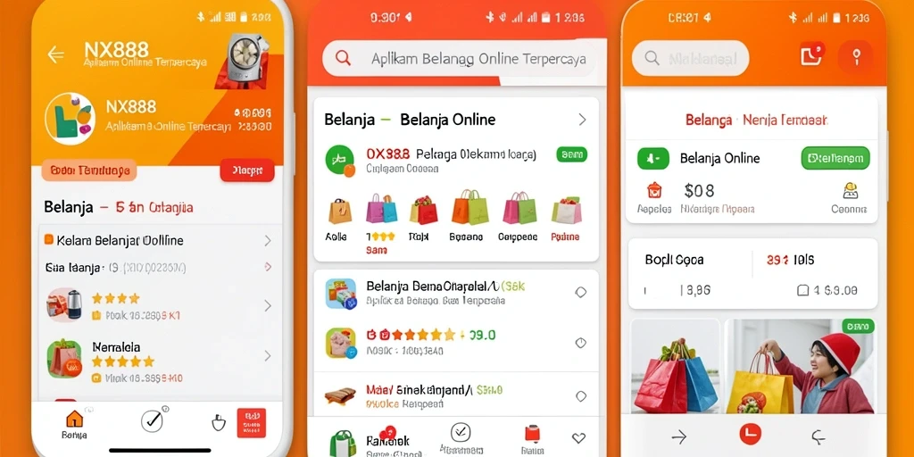 Screenshot antarmuka utama aplikasi NX888 untuk Belanja Online.