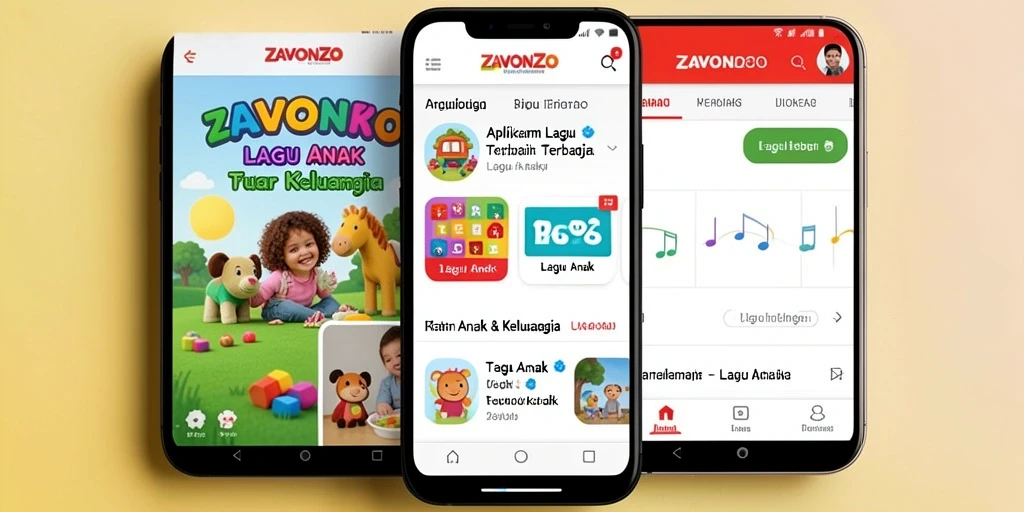 Antarmuka aplikasi ZAVONZO yang ceria dan interaktif untuk anak-anak.